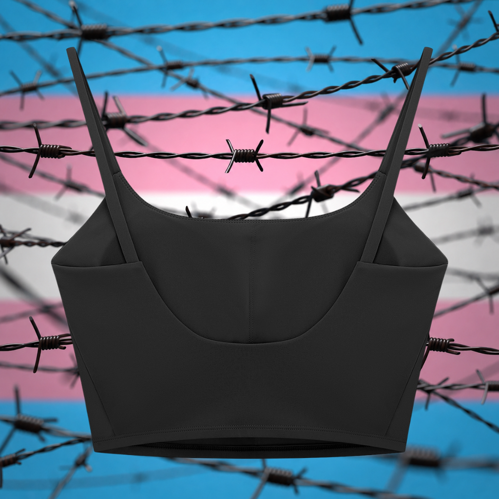 "More Women in Wrestling" Trans Pride Sports Bra