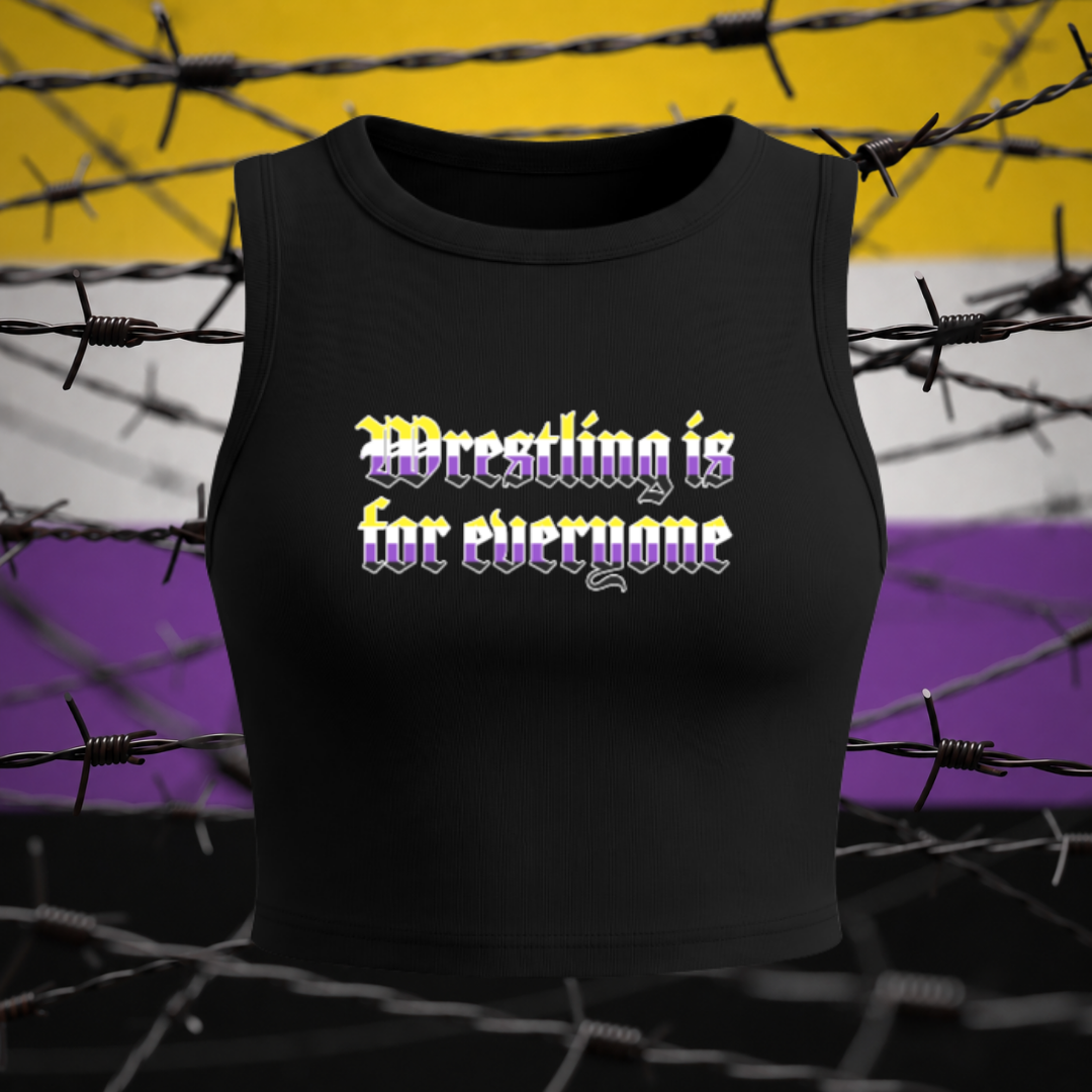 "Wrestling is for everyone" Nonbinary Pride Crop Tank Top