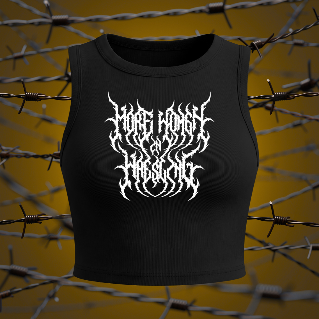"More Women in Wrestling" Black Metal Crop Tank Top