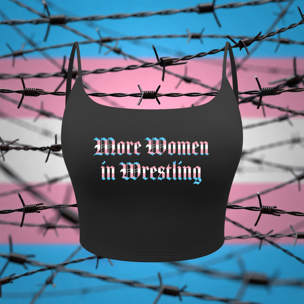 "More Women in Wrestling" Trans Pride Sports Bra